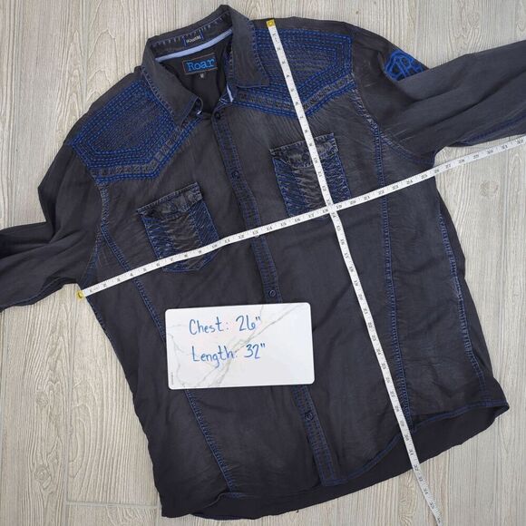 Signature Roar Men's Size XL Black Blue Western Ranch Cowboy Button Down Shirt - Picture 4 of 12